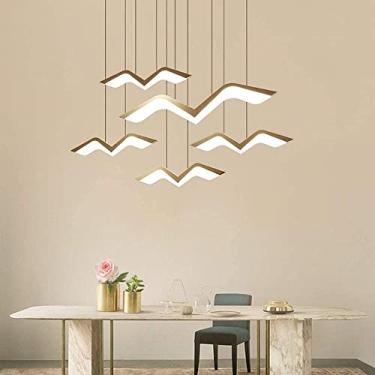 Imagem de Luminária pendente moderna LED, lustre, lustre LED com galho de gaivota, luminária de teto com luz quente branca amarela, lustre simples e moderno com pássaros na sala de jantar, sala de est