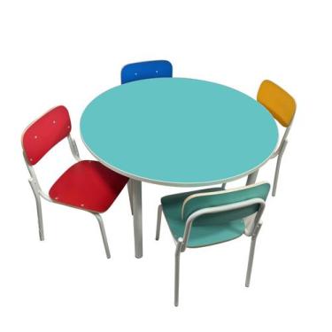 Imagem de Conjunto Infantil Mesa Acqua em Mdf Alt.: 520mm c/ 4 cadeiras colorida