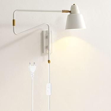 Imagem de braço giratório Luminárias de leitura de parede Luminária de cabeceira de metal para quarto Abajur giratório para sala de estar lâmpada de cabeceira retrô cama branca