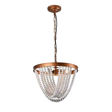 Imagem de Lustre de contas de madeira Boho Luminária pendente Luminária pendente Luminária de teto ajustável Luminária para sala de estar Quarto (3 luzes) Luminária pendente Luminária pendente