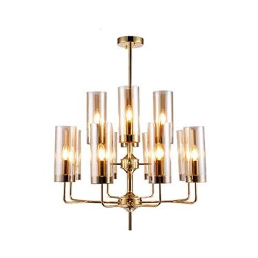 Imagem de Lustre LED estilo industrial com luzes ajustáveis para decoração de cozinha, sala de estar e quarto, luminária moderna para casa (âmbar/branco, 12 luzes)