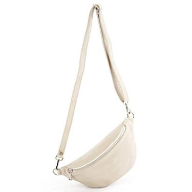 Imagem de modamoda de - T211 - Bolsa italiana para quadril, bolsa de bumbum, bolsa de peito pequena feita de couro macio, Creme, Small, Casual, esportivo, moderno