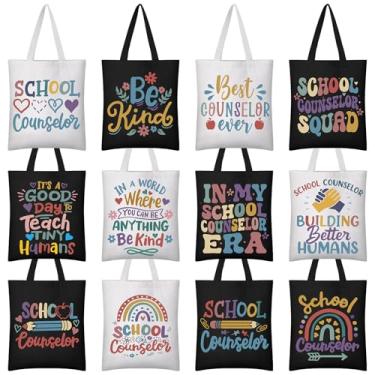 Imagem de Paterr 12 peças de presentes de agradecimento de conselheiro escolar para mulheres, bolsas de lona reutilizáveis, sacolas de compras de supermercado para volta às aulas Natal, educadora, professora