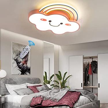 Imagem de Luminária de teto LED para quarto infantil, luminária de teto regulável com controle remoto, iluminação de lustre, design moderno de nuvens de arco-íris, luminária pendente de desenho animad