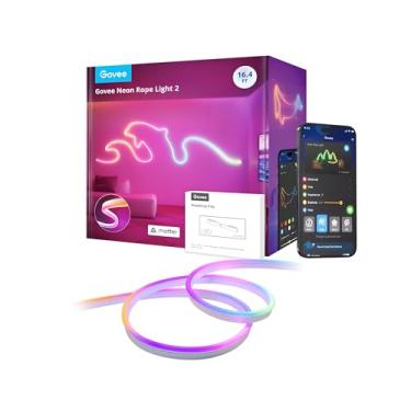 Imagem de Fita Neon LED RGBIC 5 m Rope Light 2, Wi-Fi e Bluetooth, compatível com al3x4 e Go0gl3, sincroniza com música, app Home, DIY formatos flexíveis para quarto e setup gamer