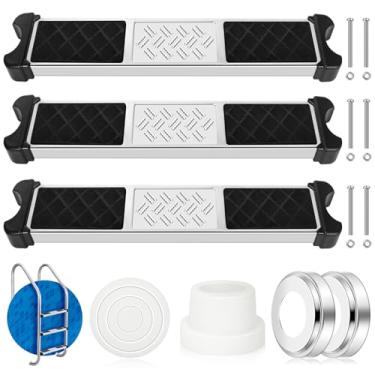 Imagem de 3 peças de substituição de escada de piscina de aço inoxidável com escudo de piscina e pára-choques de escada de piscina antiderrapante de 4 cm degrau de escada de piscina com parafusos para piscinas