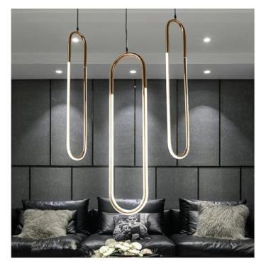 Imagem de Lustre nórdico de LED dourado com anel, personalidade, acrílico, sala de estudo, luminária interna, 220 V, decoração moderna