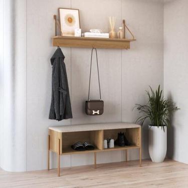 Imagem de Conjunto Sapateira Banco Estofada e Prateleira Pé Metal Oslo - Artesan