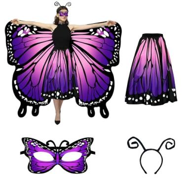 Imagem de GRAJTCIN Capa com asas de borboleta, fantasia de borboleta para adultos, festa de Natal, asas de fada com máscara de cabelo, Roxo dégradé, One Size