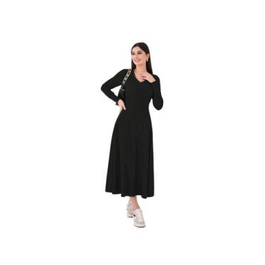 Imagem de Vestido longo com decote em V alargado, outono e inverno, modelo I042 