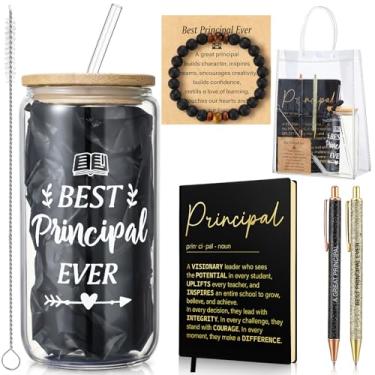 Imagem de Vesici 6 peças principais presentes de agradecimento para homens e mulheres, copo de vidro de 473 ml com tampa, canetas de couro para caderno de agradecimento, bolsa de presente para dia principal