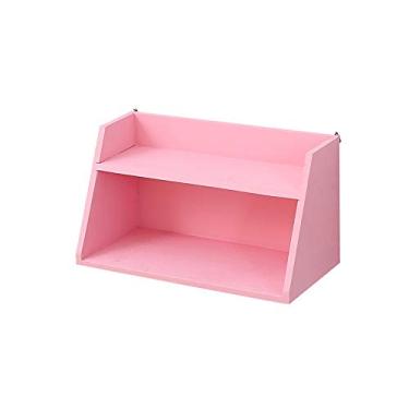 Imagem de Prateleira de parede - 2 andares de madeira europeia multifuncional prateleira de exibição suporte de parede enfeite de parede (cor: Rosa)