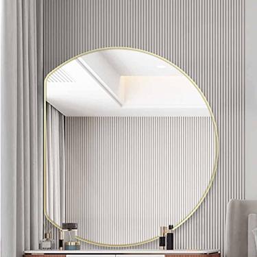 Imagem de Espelho de parede para casa de banho, espelho de casa de banho regulável em 3 cores, espelho de toucador inteligente com botão de toque, espelho de parede dourado, espelho LED de meia-lua, espelho