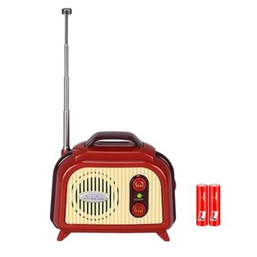 Imagem de Mini rádio FM vintage, estilo retrô portátil, vermelho e creme, alimentado por bateria com digitalização automática, alto-falante de alta fidelidade, perfeito para casa, viagens, brincadeiras