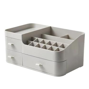 Imagem de Caixa Organizadora De Maquiagem Mesa Escritório Multifuncional Com Gavetas E Espaço Ajustável(Cinza: 27.5x17,2x12,5cm M)