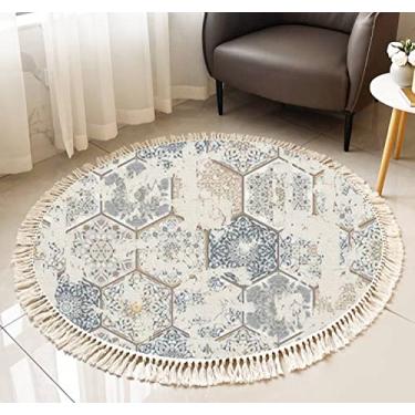 Imagem de Tapete redondo com franja sem costura, vintage, um efeito, atrito, patchwork, azulejos, desenhado, sem costura, boho, tapete de linho, tecido à mão, pátio, corredor, corredor, decoração de casa, sala