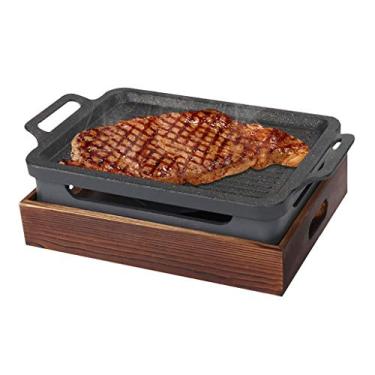 Imagem de Churrasqueira para churrasco, revestimento antiaderente de pedra 100% Maifan, condução de calor de liga de alumínio rápida, interna e externa, 5 tamanhos (tamanho: 41 cm 28,5 cm)