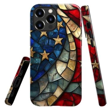 Imagem de heindiy Compatível com iPhone 14 Pro, capa brilhante, proteção total, à prova de choque, anti-arranhões, capa de TPU, capas para homem mulher - vitral da bandeira americana