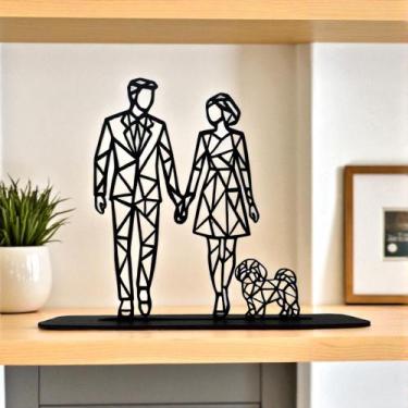 Imagem de Escultura Casal com Cachorro Escultura MDF Preto Moderna - DecorArt Ho
