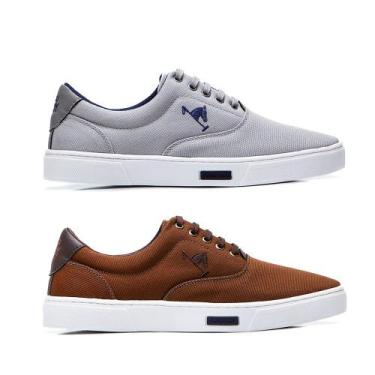 Imagem de Kit 2 Sapatênis Polo Joy Casual Masculino em Lona, 39, Marrom, Cinza c