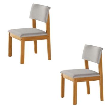 Imagem de Conjunto De 2 Cadeiras De Jantar Jade Com Tecido Linho Cinza Claro/cinamomo