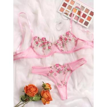 Imagem de Conjunto Lingerie Bordado Floral Transparente ElaShopp