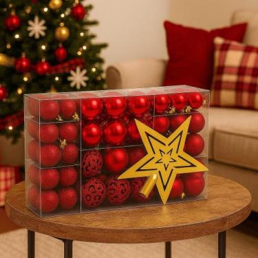 Imagem de Kit Bolas de Natal Decorativas com 100 Peças Vermelho ou Dourado  Acab