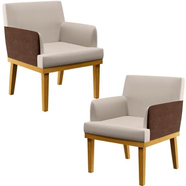 Imagem de Kit 2 Poltronas Decorativas Para Sala De Estar Beatriz W01 Linho Cru Couríssimo Marrom - Lyam Decor