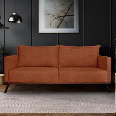 Imagem de Sofá Living 2 Lugares com Pés de Ferro Almofadas Soltas 180cm Saiph Bouclê Terracota G63 - Gran belo