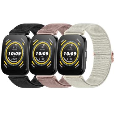 Imagem de Meliya Pacote com 3 pulseiras elásticas para relógio inteligente Amazfit Bip 6/Bip 5, pulseira esportiva de nylon ajustável de 22 mm, compatível com Amazfit Bip 6/Bip 5/GTR 4, mulheres e homens (preto