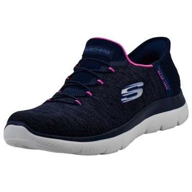 Imagem de Skechers Tênis feminino Hands Free Slip-ins Summits Dazzling Haze, Azul-marinho/rosa choque, 9 Wide