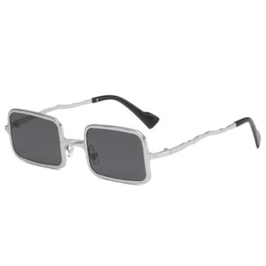 Imagem de Óculos de sol punk metal quadrado masculino, óculos de sol fashion transparente espelhado UV400 feminino tendência (cinza prateado)