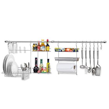 Imagem de Conjunto Cozinha Escorredor de Louças Porta Rolos Prateleira