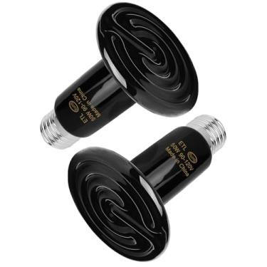 Imagem de WUHOSTAM 50W 2 Pacote com lâmpada térmica cerâmica, lâmpada de emissor de lâmpada infravermelho preta para aquecedor de animais de estimação réptil galinha lagarto tartaruga brooder lâmpada ajustável sem danos sem luz ETL listado