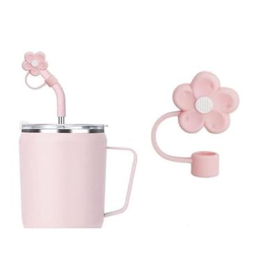 Imagem de 1 capa de canudo de silicone rosa para copos Stanley de 40 e 850 g, tampa de palha de flor fofa de 10 mm para copos de 1,134 g, topo de canudo reutilizável para copos, canudos reutilizáveis (JLY021)