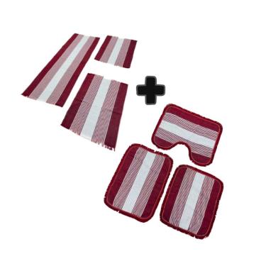 Imagem de Jogo De Banheiro + Kit Passadeira Tapete De Cozinha 3 Peças De Casa Vinho