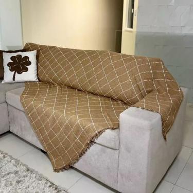 Imagem de Kit 2 Manta Para Sofá Grande Gigante 2 E 3 Lugares 2,40x1,80 Tecido Grosso Capa De Sofa Cama Algodão Caramelo