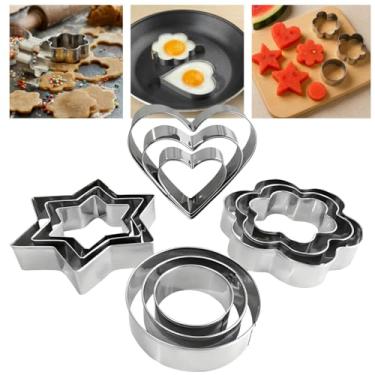 Imagem de Kit 20 Cortadores de Biscoito Inox com 4 Formas – Coração, Flor, Estrela e Círculo | Moldes para Cookies, Fondant e Massinha Infantil