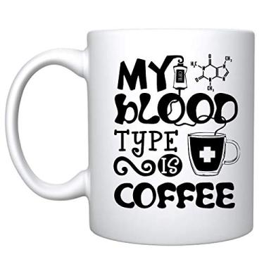 Imagem de Veracco My Blood Type is Coffee Caneca de café cerâmica presente de aniversário engraçado para amante de café, colega de trabalho, melhor amigo, mãe, pai, irmã (caneca de cerâmica)