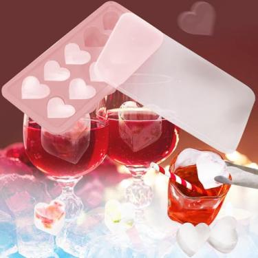 Imagem de Bandejas de cubos de gelo em forma de coração – Moldes de silicone com 10 cavidades para cubos de gelo, doces e chocolate, rosa