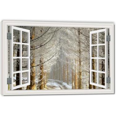 Imagem de Dry Branches Impressão artística em tela de ilusão de janela falsa, arte de parede com vista panorâmica real para sala de estar 50 x 75 cm emoldurada