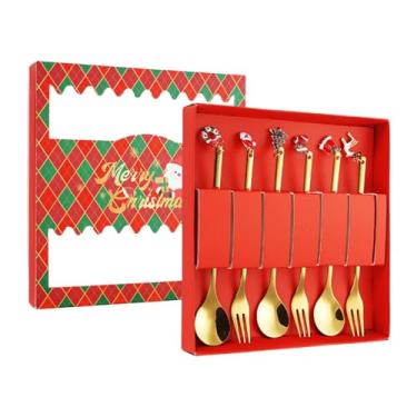 Imagem de Bothyi Colheres E Garfos de Jantar em aço Inoxidável para O Natal, Resistentes à Ferrugem, Utensílios de Mesa Criativos, Colheres para Mexer Comida para Rest, ouro 6 peças