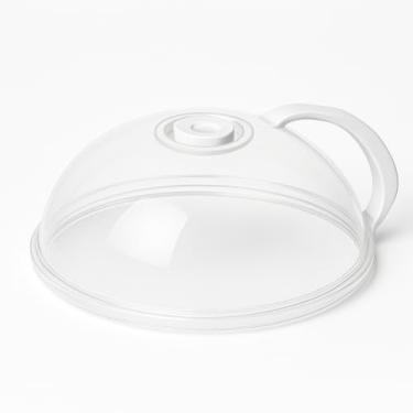 Imagem de Tampa Microondas Protetora Alimentos 26cm Com Válvula Vapor Alça Removível Plástico BPA Free Resistente Calor Anti Respingo Transparente Utensílio Cozinha Fácil Limpeza