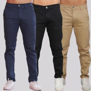 Imagem de Kit 3 Calça Sarja Masculina Calca Masculino C/lycra Elastano - NoBrand