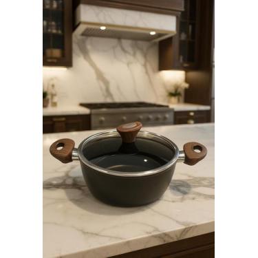 Imagem de Caçarola Gourmet Antiaderente com Tampa de Vidro e Cabos Madeira  Cozi