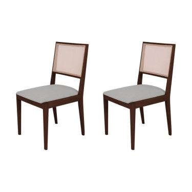 Imagem de Conjunto Com 2 Cadeiras De Jantar Estofada Suellen Castanho Linho Cinza Prata