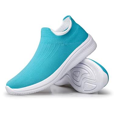 Imagem de vibdiv Tênis de caminhada feminino, casual, leve, confortável, respirável, sem fecho, Zapatillas de Mujer, Azul claro, 35