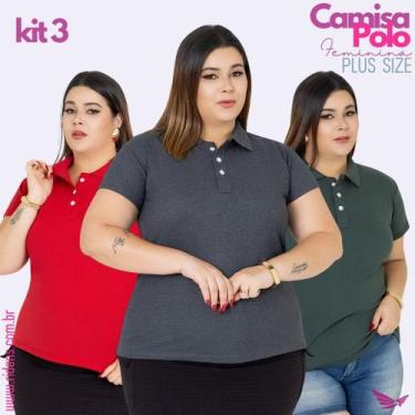 Imagem de Kit 3 Camisa Plus Size Gola Polo Feminina Tecido Premium e Ótimo Acaba