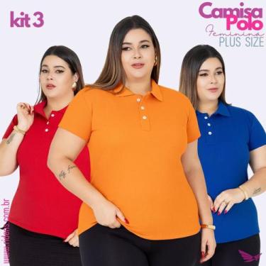 Imagem de Kit 3 Camisa Plus Size Gola Polo Feminina Tecido Premium e Ótimo Acaba