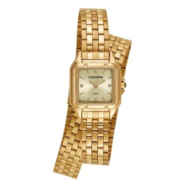 Imagem de Relogio Mondaine Feminino Ref: 32983lpmvde1 Retangular 2 Voltas Dourado